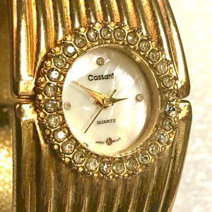 Cassant Vintage Quartz Bracelet Cuff Rhinestone Dress Watch